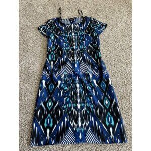 Perceptions Sheath Dress Women's Blue Geometric Print Colorful Stretch Size XS